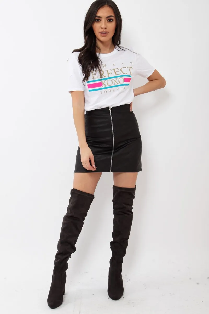 White Always Perfect Slogan T-shirt - Analise